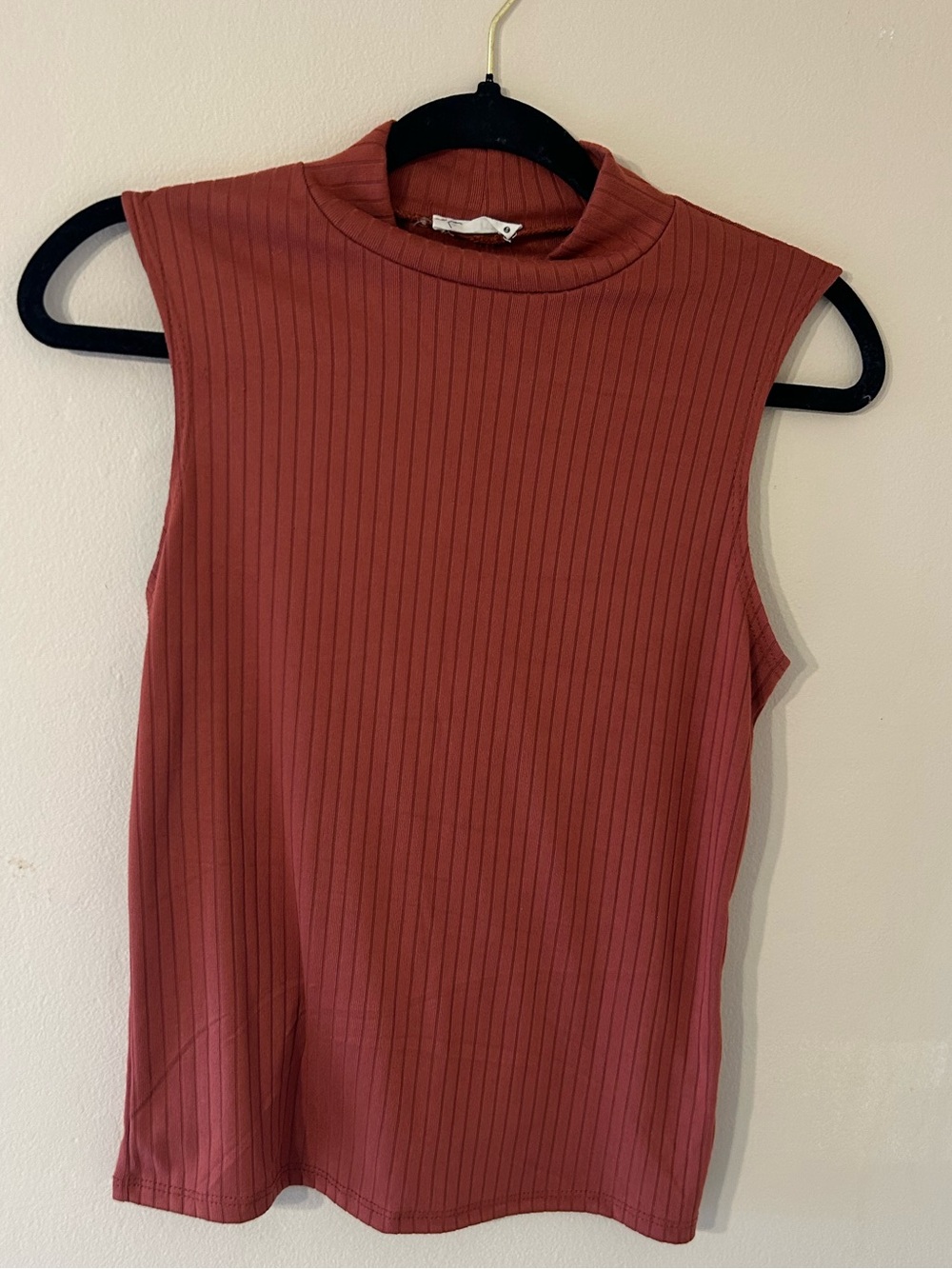 Burnt Orange Ribbed Mock Neck Tank
